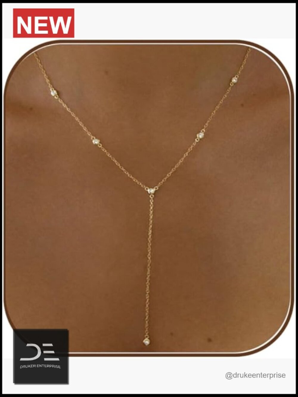 14k Gold Plated Dainty Long Lariat Necklace with Lobster Clasp